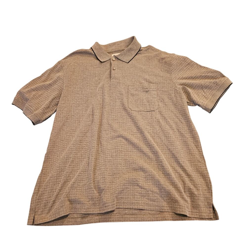 Haggar Men’s Polo Shirt Large Beige Textured Short Sleeve Casual Classic Fit